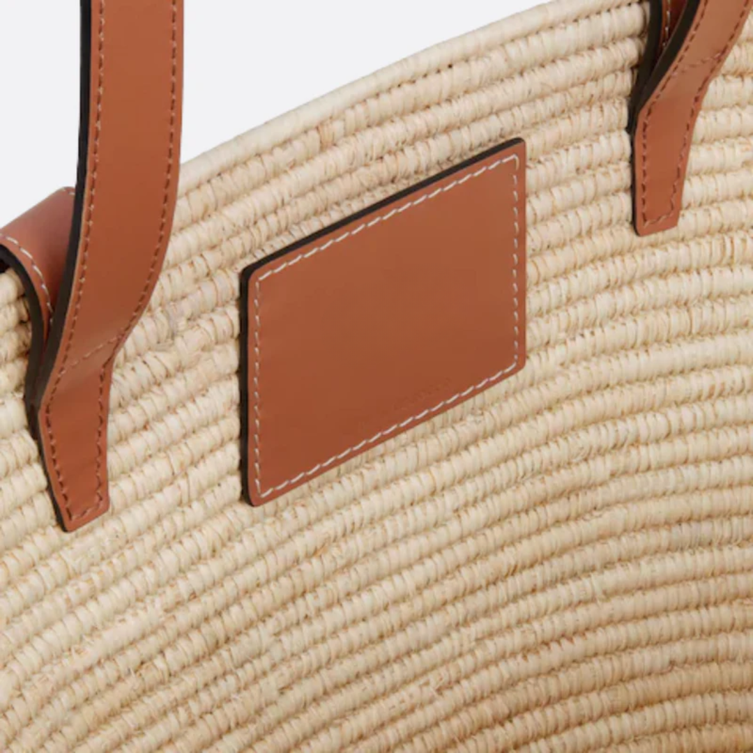 Tasche Cln Classic Kleiner Korb mit Geflochtenem Besatz aus Raffia & Kalbsleder