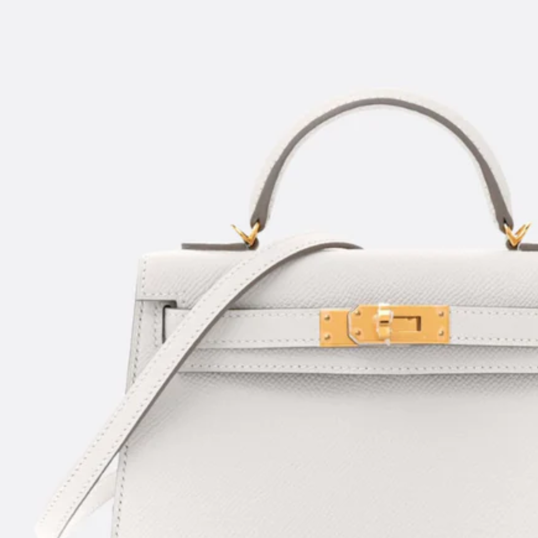 Tasche 20 Kly mit Goldbeschlägen in Cremeweiß