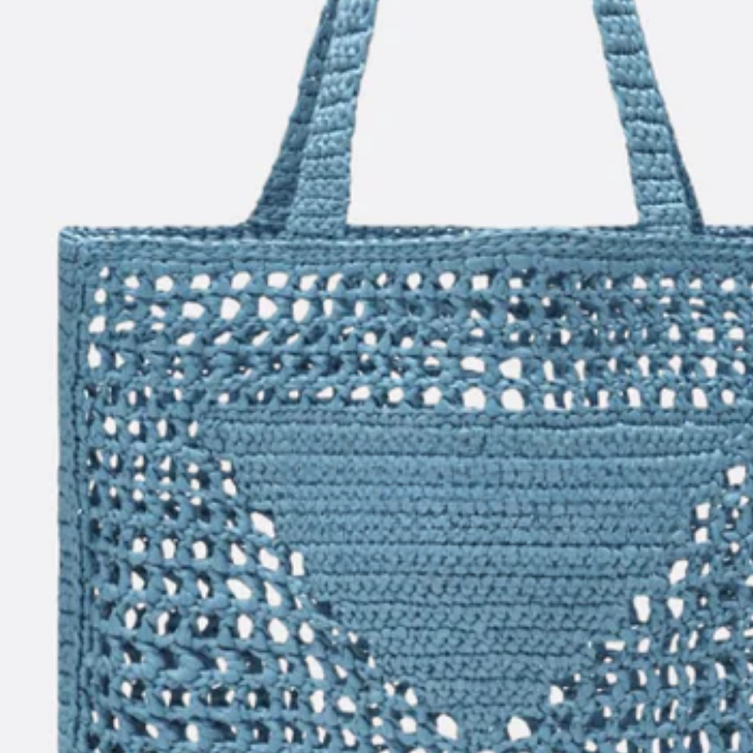 Tasche Prd Shopper aus Raffia mit Geflochtenem Logo – Blau