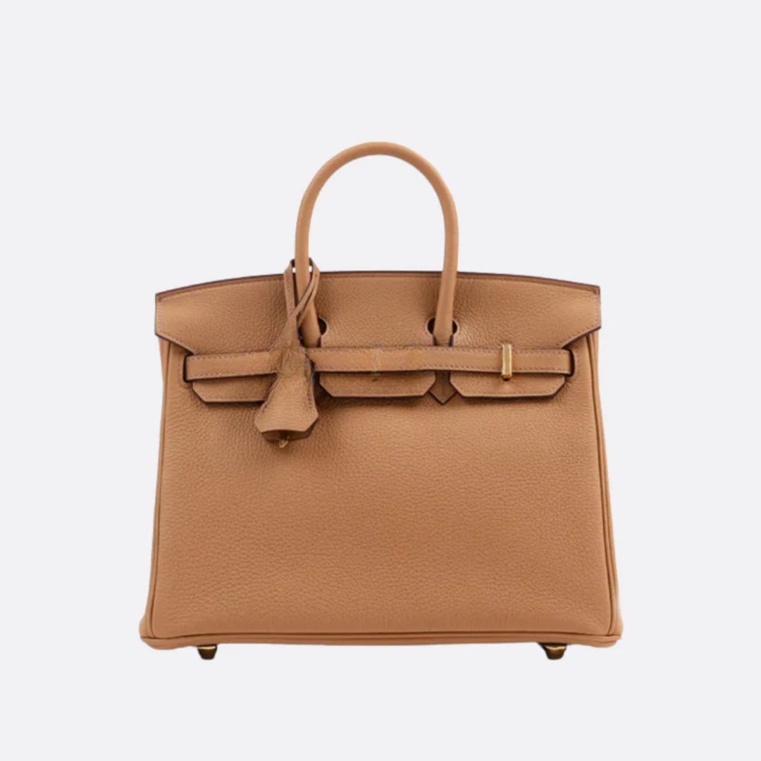 Tasche 25 Brk HSS Cr / GryTr aus Tg-Leder mit gebürsteten Goldbeschlägen