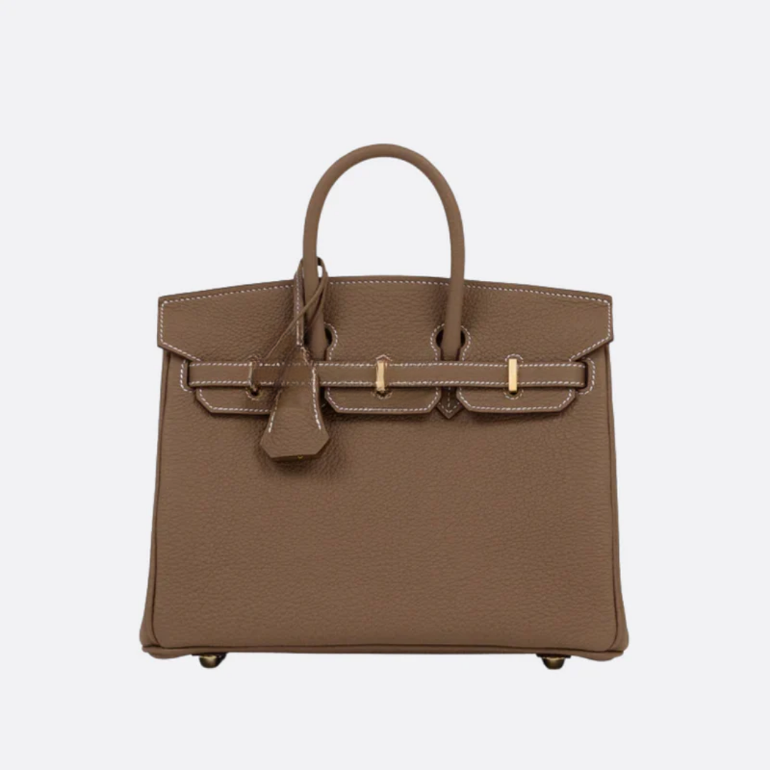 Tasche 25 Brk HSS Cr / GryTr aus Tg-Leder mit gebürsteten Goldbeschlägen