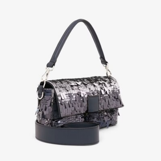 Tasche Blau Pailletten & Leder – Fnd Bgtt