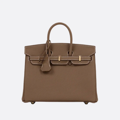 Tasche 25 Brk HSS Cr / GryTr aus Tg-Leder mit gebürsteten Goldbeschlägen