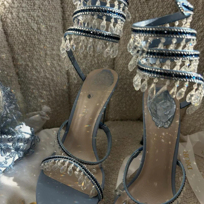 Tasche Micro Blau & Kristall-Sandalen – DR